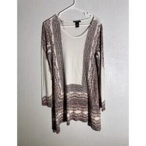 Chelsea & Theodore Beige Multicolor Boho Print Knit Top Women M